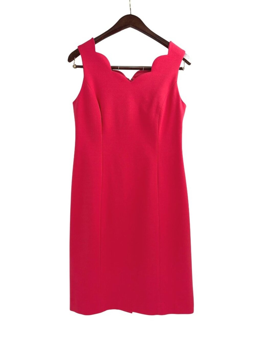 Talbots Womens Size 4 Scalloped Neck Sleeveless Dress Red Back Zip Classic Party